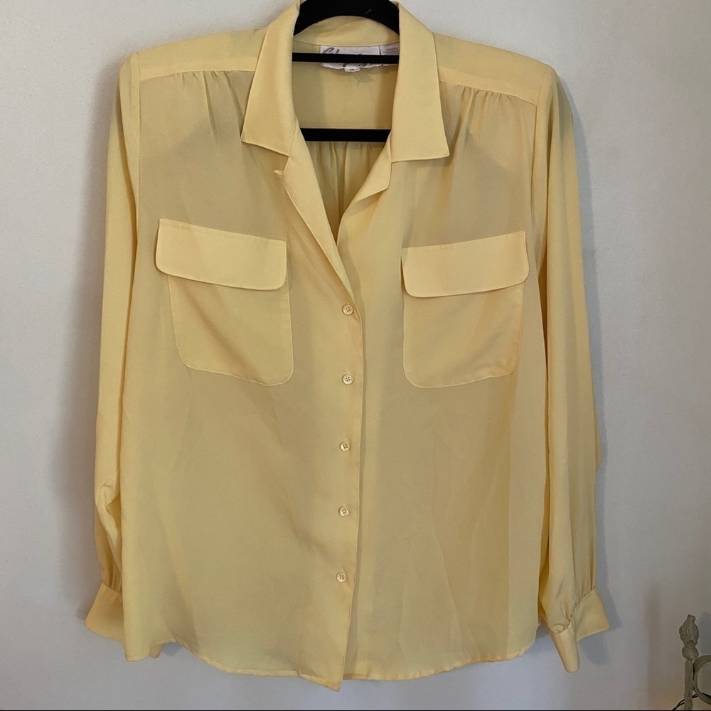 Vintage Soft butter Yellow Full Sleeves Blouse Collared - Picture 3 of 15